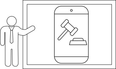 Bir açık arttırma uygulamasını gösteren bir telefon sunan çöp adam