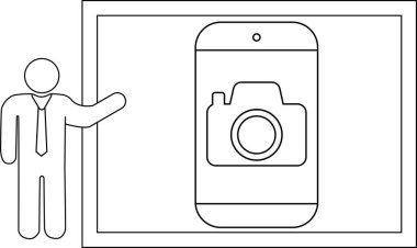 Çubuk şekli çerçeveli bir dikdörtgen içinde bir kamera simgesini gösteren bir telefon ekranı sunar