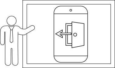 Çubuk şekli, çerçeveli ekranda ok ile açık kapı uygulamasına telefon sunar