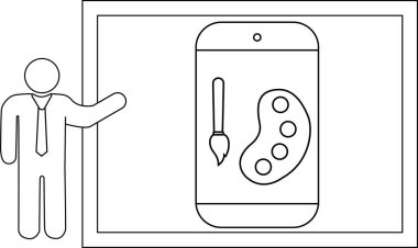 Çubuk şekli bir çerçeve içinde fırça ve palet ile ekran uygulaması sunar
