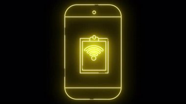 Neon sarısı hatlı akıllı telefon bir panoya bağlı bir WiFi sembolü gösterir