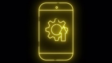 Siyah arkaplan odaklı sarı neon bir akıllı telefon.