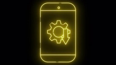 Siyah arka planda vites ve ok olan neon sarısı telefon hattı.