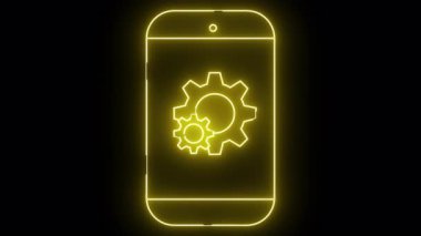 Siyah arkaplanda iki vites simgesi olan sarı neonstyle akıllı telefon hatları