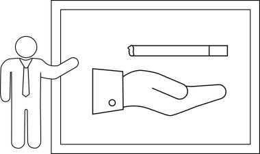 Çubuk adam, sigara ikram eden bir elin çerçeveli görüntüsünü sunar.