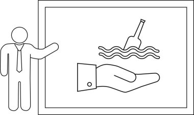 Çubuk adam elinde şişeyle sunar.