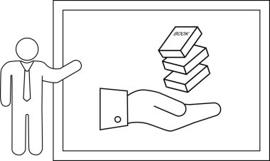 Bir elde kitap olan yapışkan figür sunumu