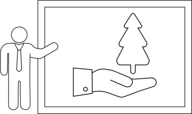 Çerçevenin içinde bir el üzerinde dinlenen bir ağaca doğru hareket eden bir kişinin özet resmi.