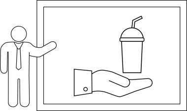 Kamışla içki tutan bir elin resmini sunan bir adam.