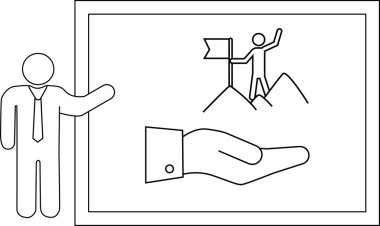 Çizgi çizme çubuğu sunucusu dağ zirvesi bayrağının diyagramı başarılı ve el uzatma sunucusu