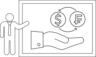 İllüzyon, ABD 'li CHF para birimi arasında değiş tokuş yapan bir adamı resmediyor