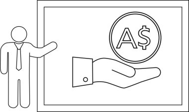 Resim, A sembolü olan bir eli tutan bir eli gösteren bir sunucu tasvir eder.