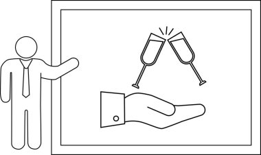 Bir illüstrasyonda iki şampanya bardağının açık bir avuç içinde şıngırdadığı bir sunum yer alıyor.