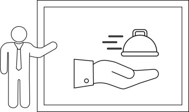 Çubuk bir figür, hızlı servisi gösteren hareket çizgileriyle kaplı bir tabağı tutan bir elin çerçeveli görüntüsüne doğru hareket eder