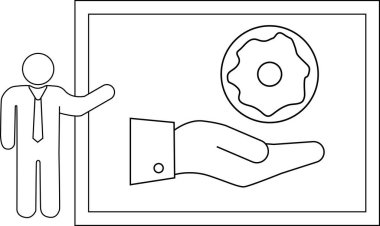 Elde tutulan bir donutu içeren bir sunum çubuk bir figür tarafından verilir