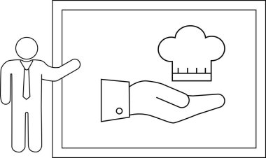 Bir kişi çerçeveli bir resmi şefin şapkasını tutan bir elle sunar.