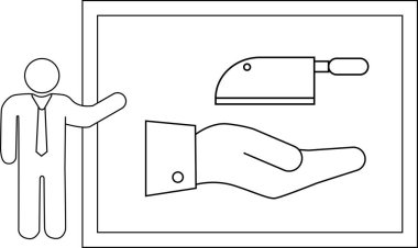 Bir adam açık bir elin üzerinde satırı gösteren bir resim sunar.