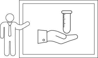 Bir çizim, mezun olmuş bir test tüpünü tutan bir elin diyagramının yanında bir şekil gösterir.