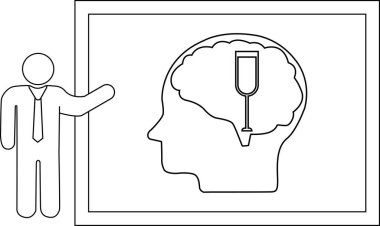 Çubuk şekil baş siluet beyin sunar çerçeve içinde şarap camı içerir