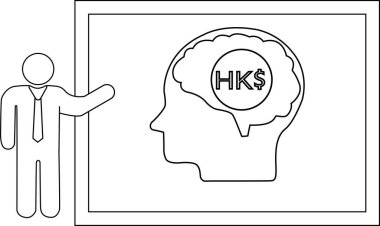 Çubuk figür bir beyaz tahta sunar. Beyin yerine bir Hong Kong dairesi içerir.