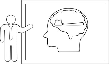 Çubuk figürü beyin ve diş fırçası içeren bir kafa profili sunar
