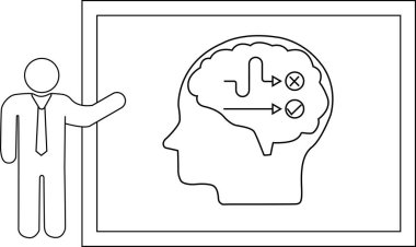 Çizgi çizme sunucusu sağ taraftaki yolları gösteren beyin diyagramını işaret ediyor