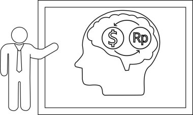 İçinde para sembolleri olan bir kafayı gösteren bir sunucu tasviri