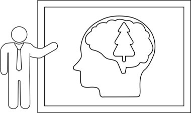 Beyin çizgisi içinde ağaç olan bir kafa çizelgesine işaret eden bir kişi.