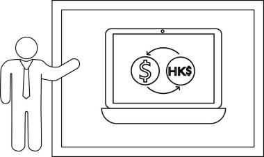 Çubuk figür ekranda Amerikan Dolarını Hong Kong Doları 'na sunuyor.
