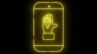 Aydınlatılmış neon sarısı bir telefon çizgisi, bir el ve ekranda siyah bir fona karşı bir lobut.