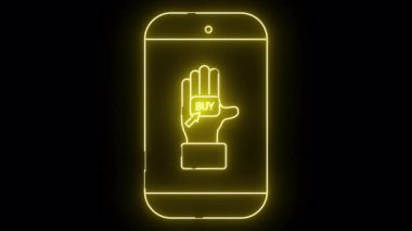 Parlak sarı çizgiler, alıcı tuşu ve imleci olan bir eli gösteren bir akıllı telefon ekranı tasvir eder