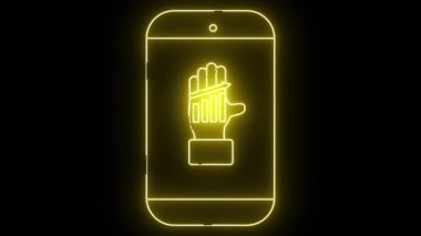 Bir akıllı telefonun parlak sarı dış çizgisi yükselen bir çubuk grafiğiyle siyah arka planda bir el gösteriyor.