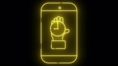Siyah bir arkaplana karşı saati tutan bir eli gösteren bir telefon ekranının parlak sarı çizgisi.