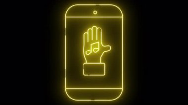 Siyah arka planda müzik notaları gösteren neon sarısı bir akıllı telefon çizgisi.