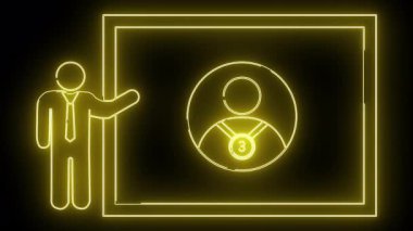 Neon sarı figür profil ikonu ve bronz madalyayla sunar.