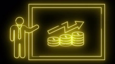 Bir neonsarı çöp adam siyah bir arkaplana karşı ekranda yükselen bir ok yığını sunar