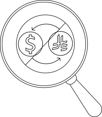 Büyüteç bir dolara ve dönen oklar içindeki kripto para sembolüne odaklanır.