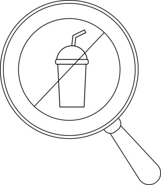 Yasak bir smoothie simgesi üzerine siyah beyaz bir büyüteç çizgisi