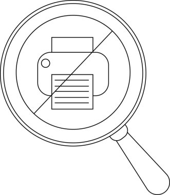 Beyaz arkaplanda siyah çizgilerle betimlenmiş bir büyüteçin içinde basılmayan sembol