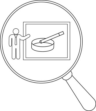 Büyüteç, kül tablası ve sigara sunumunu gösteriyor.