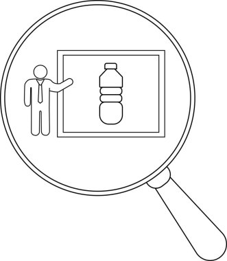 Büyüteç, su şişesi görüntüsünü tahtada sunan bir adama odaklanıyor.