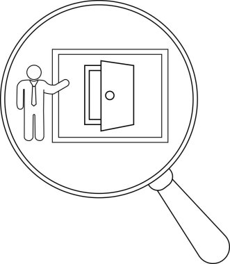 Büyütülmüş çöp adam bir çerçeve içinde açık kapı sunar