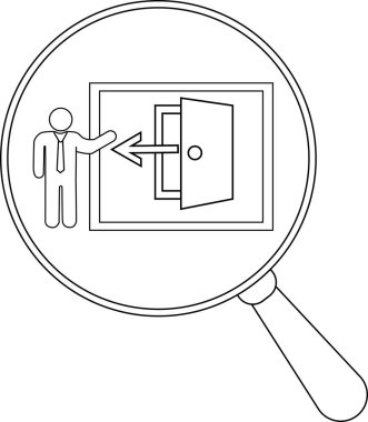 Çıkış kapısını okla gösteren bir büyüteç.