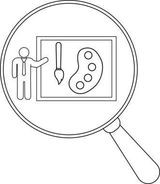 Büyüteç, resim sehpasında bir figür fırça paleti olan bir sunumu gösterir