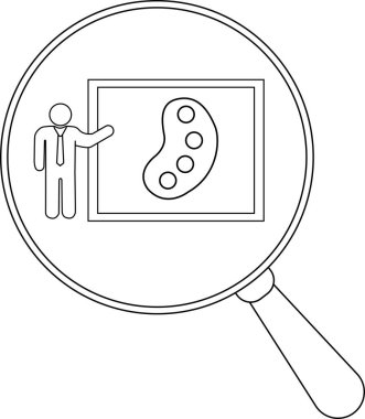 Büyüteç, tuval üzerinde resim paletinin yanındaki takım elbiseli kişiyi çerçeveler.