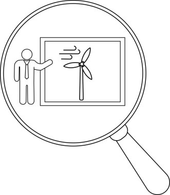 Bir büyüteç rüzgar türbini diyagramı sunan kişiye odaklanır