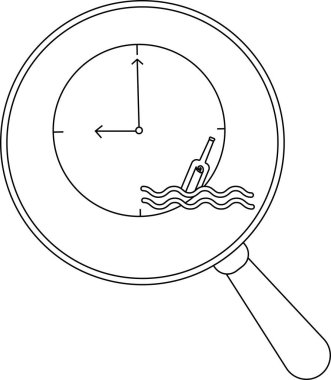 Dalgaların üzerinde yüzen bir şişeyle saat yüzünü gösteren bir büyüteç.