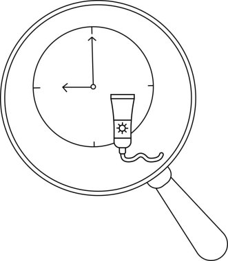 Bir büyüteç saat 900 'e ayarlanmış, güneş kremi de 6' ya yakın.