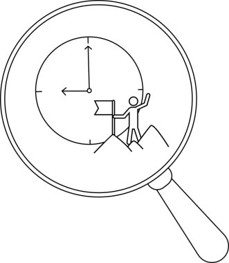 Bayraklı bir saat ve dağcı büyüteçle izlenir.