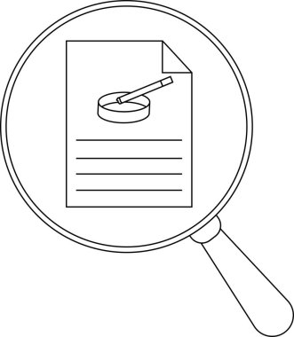 Bir büyüteç yatay çizgileri olan bir belgeye ve silindirik bir nesneye odaklanır.